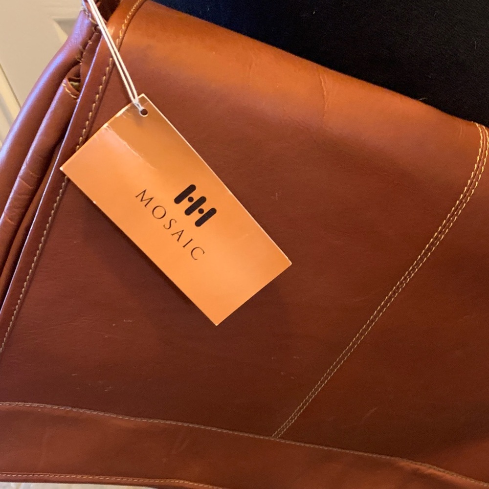 Mosaic Tan Leather Men's Messenger Bag